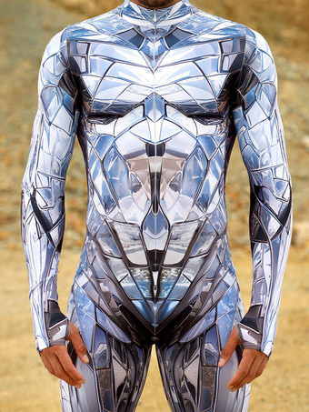 パターニング全身タイツ ハロウィン 3Dプリント ジャンプスーツ ロボット ボディスーツ コスプレ衣装 スケルトン キャットスーツ 男性用 全身タイツ パーティー服 伸縮性 カーニバル ロンパース