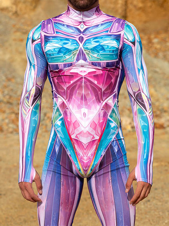 パターニング全身タイツ ハロウィン 3Dプリント ジャンプスーツ ロボット ボディスーツ コスプレ衣装 スケルトン キャットスーツ 男性用 全身タイツ パーティー服 伸縮性 カーニバル ロンパース