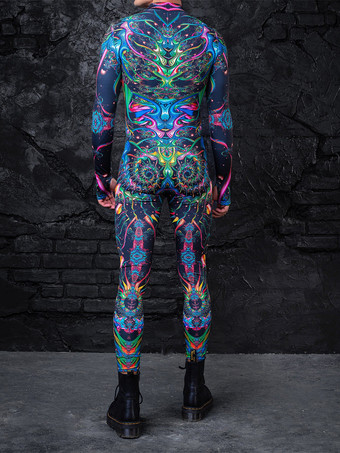 パターニング全身タイツ ハロウィン 3Dプリント ジャンプスーツ ロボット ボディスーツ コスプレ衣装 スケルトン キャットスーツ 男性用 全身タイツ パーティー服 伸縮性 カーニバル ロンパース