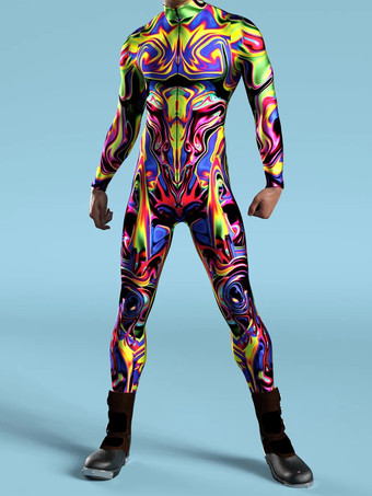 ローズレッドパターニング全身タイツ ハロウィン メカニカルサイバーアーマー衣装ジャンプスーツコスプレパンクボディスーツスチームパンクコスチュームハロウィンパーティーショーメンズクールゼンタイスーツ