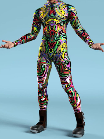 レッド パターニング全身タイツ ハロウィン メカニカルサイバーアーマー衣装ジャンプスーツコスプレパンクボディスーツスチームパンクコスチュームハロウィンパーティーショーメンズクールゼンタイスーツ