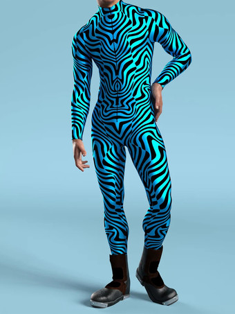 ブルー パターニング全身タイツ ハロウィン メカニカルサイバーアーマー衣装ジャンプスーツコスプレパンクボディスーツスチームパンクコスチュームハロウィンパーティーショーメンズクールゼンタイスーツ