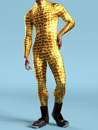 ゴールド パターニング全身タイツ ハロウィン メカニカルサイバーアーマー衣装ジャンプスーツコスプレパンクボディスーツスチームパンクコスチュームハロウィンパーティーショーメンズクールゼンタイスーツ