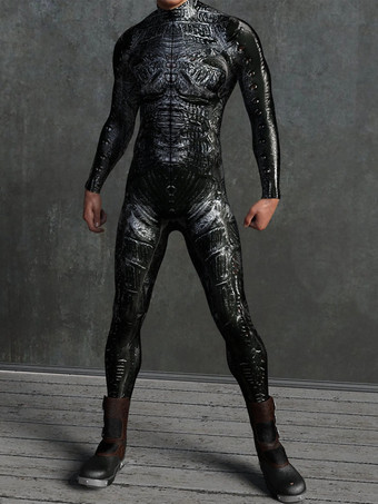 ブラック パターニング全身タイツ ハロウィン メカニカルサイバーアーマー衣装ジャンプスーツコスプレパンクボディスーツスチームパンクコスチュームハロウィンパーティーショーメンズクールゼンタイスーツ