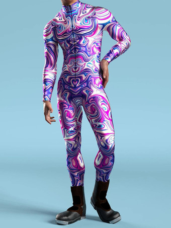 パープル パターニング全身タイツ ハロウィン サイバーパンク ジャンプスーツ クール メカニカルアーマー コスプレ ボディスーツ コスチューム ハロウィン 男女兼用