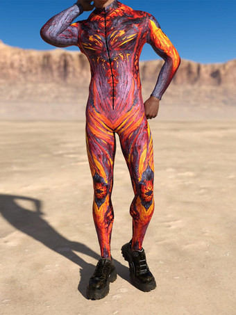 レッド パターニング全身タイツ ハロウィン メンズ レディース サイバーパンク マッスルジャンプスーツ 3D カラードローイング コスプレ ボディスーツ スチームパンク コスチューム ハロウィン パーティー ショー 全身タイツスーツ