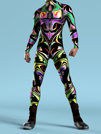 ブラック パターニング全身タイツ ハロウィン メンズ レディース サイバーパンク マッスルジャンプスーツ 3D カラードローイング コスプレ ボディスーツ スチームパンク コスチューム ハロウィン パーティー ショー 全身タイツスーツ