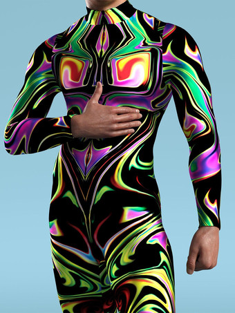 パターニング全身タイツ ハロウィン メンズ レディース サイバーパンク マッスルジャンプスーツ 3D カラードローイング コスプレ ボディスーツ スチームパンク コスチューム ハロウィン パーティー ショー 全身タイツスーツ