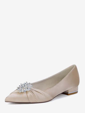 ChampagnerFlache Hochzeitsschuhe Satin Pointed Toe Strasssteine Schuhe für die Brautmutter