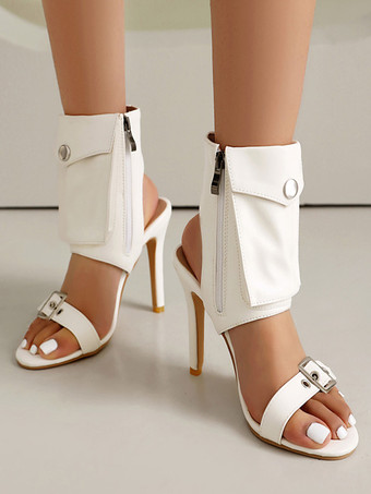 Denim Sandal Booties Open Toe Pocket Detail High Heel Sandal Shoes For Women