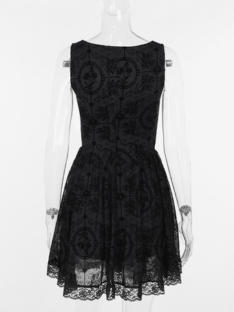   Robe courte sans bretelles brodée style gothique lolita bordure en dentelle série sombre costumes d'  et de cosplay