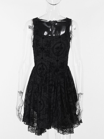   Robe courte sans bretelles brodée style gothique lolita bordure en dentelle série sombre costumes d'  et de cosplay