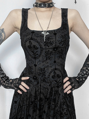   Robe courte sans bretelles brodée style gothique lolita bordure en dentelle série sombre costumes d'  et de cosplay