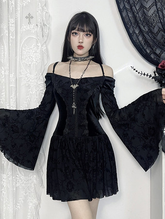 noir   Robe courte bustier en dentelle style gothique lolita tenue de cosplay Dark Series