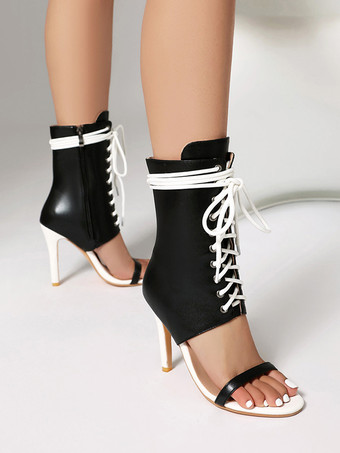 ハイヒールサンダルブーティオープントゥレースアップサンダルシューズレディース