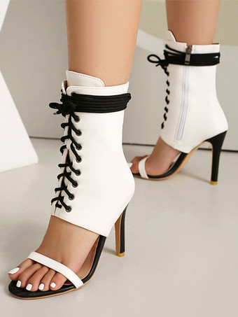 ハイヒールサンダルブーティオープントゥレースアップサンダルシューズレディース