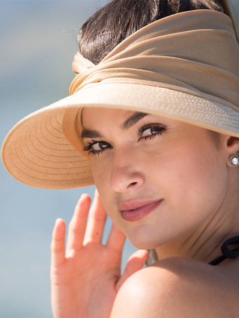 ラクダ色 サンバイザーハット つば広 夏 UPF 50 UV 保護 伸縮性 中空キャップ レディース 2025