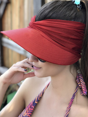 ワインレッド サンバイザーハット つば広 夏 UPF 50 UV 保護 伸縮性 中空キャップ レディース 2025