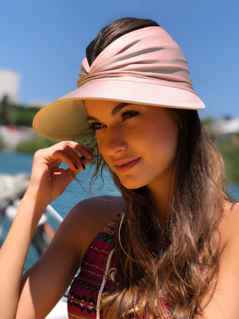 ピンクサンバイザーハット つば広 夏 UPF 50 UV 保護 伸縮性 中空キャップ レディース 2025