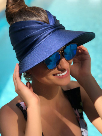 ロイヤルブルーサンバイザーハット つば広 夏 UPF 50 UV 保護 伸縮性 中空キャップ レディース 2025