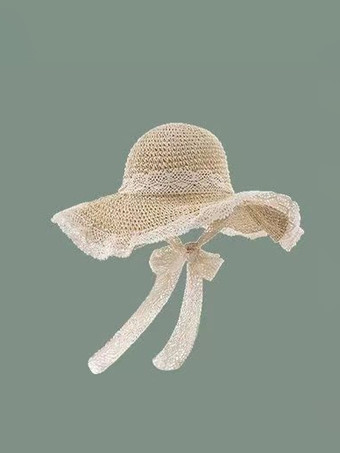 レーストリム付き女性用夏用麦わら帽子 中空日焼け防止ビーチハット 2025