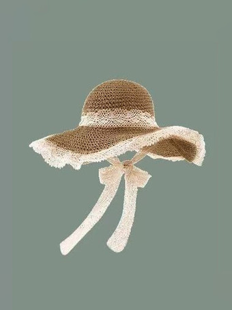 レーストリム付き女性用夏用麦わら帽子 中空日焼け防止ビーチハット 2025