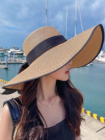 カーキ 夏用麦わら帽子 特大つば 日焼け防止 折りたたみ式 ビーチサンハット 女性用 2025
