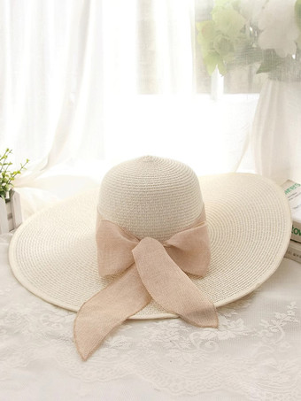 ホワイト 特大つば夏用麦わら帽子 日焼け防止 折りたたみ式 ビーチサンハット 女性用 2025