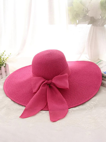 ローズレッド特大つば夏用麦わら帽子 日焼け防止 折りたたみ式 ビーチサンハット 女性用 2025