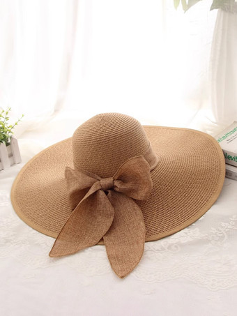 カーキ 特大つば夏用麦わら帽子 日焼け防止 折りたたみ式 ビーチサンハット 女性用 2025