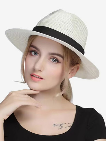 ホワイト パナマハット 夏用 シーサイド つば広 日焼け防止 ユニセックス サンハット 2025