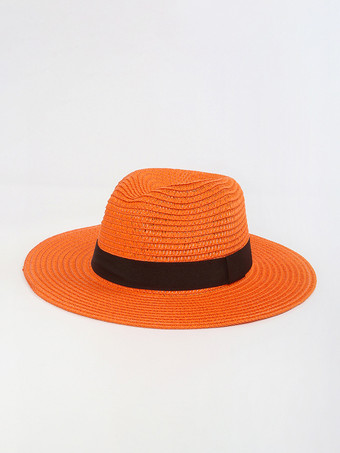 オレンジパナマハット 夏用 シーサイド つば広 日焼け防止 ユニセックス サンハット 2025