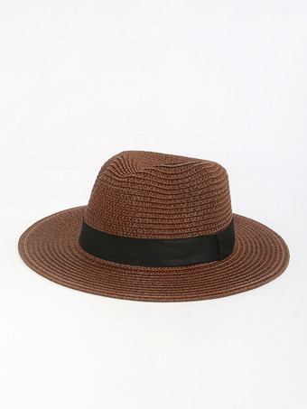 ブラウン パナマハット 夏用 シーサイド つば広 日焼け防止 ユニセックス サンハット 2025