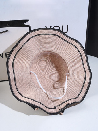 波型つばの蝶結び麦わら帽子 夏用ビーチサンハット 女性用 2025