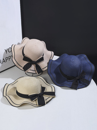 波型つばの蝶結び麦わら帽子 夏用ビーチサンハット 女性用 2025