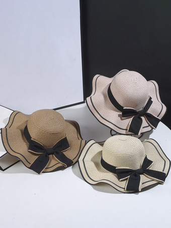 波型つばの蝶結び麦わら帽子 夏用ビーチサンハット 女性用 2025