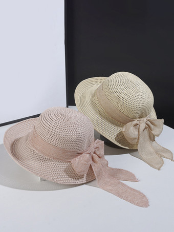 蝶結びの夏用麦わら帽子 ビーチ折りたたみ式サンハット 女性用 2025