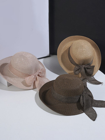 蝶結びの夏用麦わら帽子 ビーチ折りたたみ式サンハット 女性用 2025