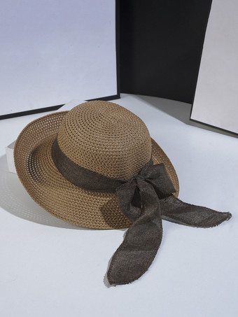 カーキ 蝶結びの夏用麦わら帽子 ビーチ折りたたみ式サンハット 女性用 2025