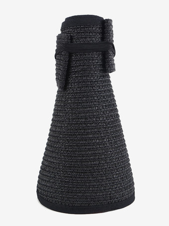 ブラック 空のトップビーチ麦わら帽子夏日焼け防止折りたたみ式大きなつばサンハット2025