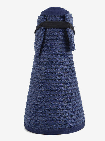 ダークネイビー空のトップビーチ麦わら帽子夏日焼け防止折りたたみ式大きなつばサンハット2025