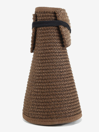 ディープブラウン空のトップビーチ麦わら帽子夏日焼け防止折りたたみ式大きなつばサンハット2025