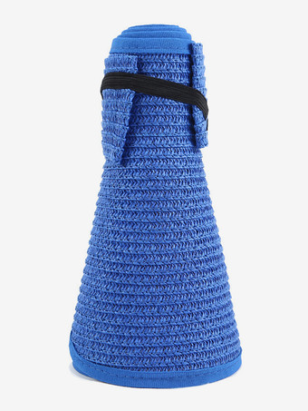 ロイヤルブルー空のトップビーチ麦わら帽子夏日焼け防止折りたたみ式大きなつばサンハット2025