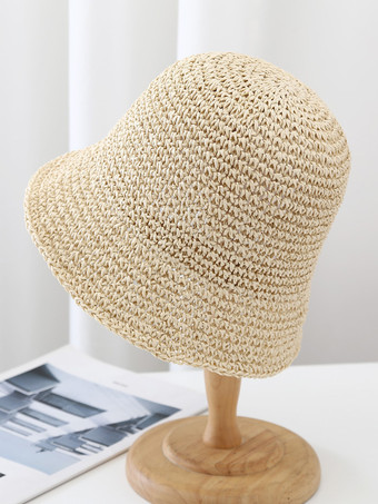 アイボリー 小さなつばのバケットハット 日焼け防止 ビーチ編み麦わら帽子 女性用 2025