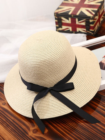 アイボリー 蝶結び麦わら帽子 レディース 夏 アウトドア 折りたたみ式 サンシェード ビーチハット 2025