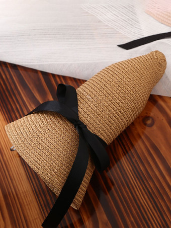 蝶結び麦わら帽子 レディース 夏 アウトドア 折りたたみ式 サンシェード ビーチハット 2025