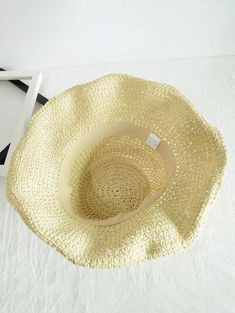 夏用編み麦わら帽子 女性用 日焼け防止 折りたたみ式 ビーチハット 2025