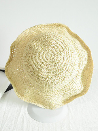 夏用編み麦わら帽子 女性用 日焼け防止 折りたたみ式 ビーチハット 2025