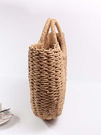 紙ロープ編みバッグ カジュアル ビーチ ハンドバッグ 女性用 2025