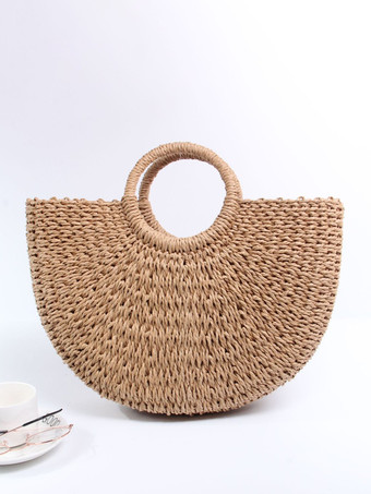 紙ロープ編みバッグ カジュアル ビーチ ハンドバッグ 女性用 2025